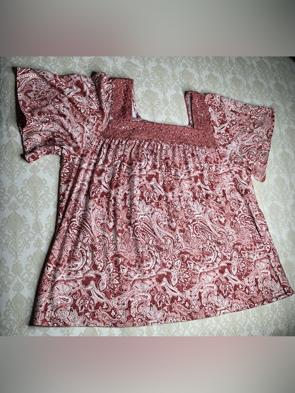 Cato Boho Crochet Trim Short Sleeve Top 22/24W
